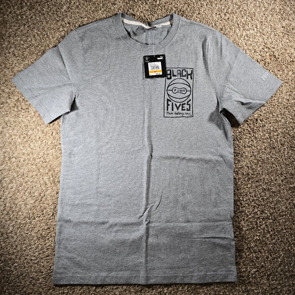 PUMA Black Fives "Make History Now" Graphic Tee Men's Size Small 532264-02 Gray